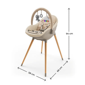 Dimensiones silla de comer Kinderkraft FINI UP Beige en posición hamaca
