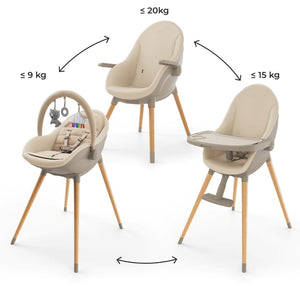 Silla de comer Kinderkraft FINI UP Beige en modo silla de comer, vista frontal