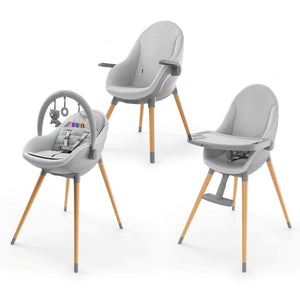 Silla de comer evolutiva FINI UP Grey, infografía 3 funciones: hamaca, silla de comer y silla para niño mayor