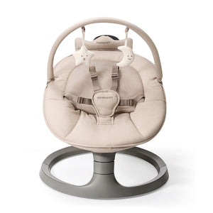 Mecedora eléctrica Momcozy 2 en 1 para bebé, vista frontal, color beige