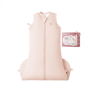 Saco de dormir para bebé Momcozy 1.5 TOG color rosado, vista frontal con cremallera y vista de la caja
