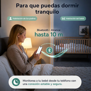 Pantalla de lectura del termómetro continuo Momcozy con datos de temperatura bebé