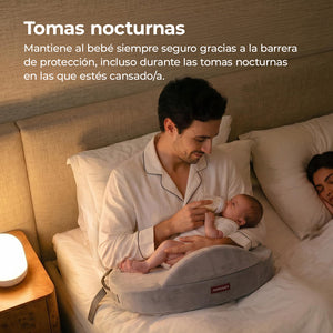 Dos especialistas, una terapeuta neonatal y una asesora de lactancia, junto a un testimonio y los sellos ACA, Mom's Choice Awards, Babycenter 2026 y OEKO-TEX del cojín de lactancia Momcozy