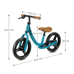 detalle de medidas de Bicicleta de equilibrio azul Space de Kinderkraft