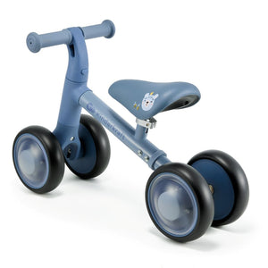 Vista lateral trasera de bicicleta Cutie Flash azul con ruedas