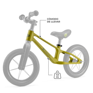 detalle de la estructura liviana de la bicicleta de balance Eter de Kinderkraft color amarillo lima
