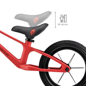 Detalle de altura ajustable de sillin de bicicleta roja Eter de kinderkraft