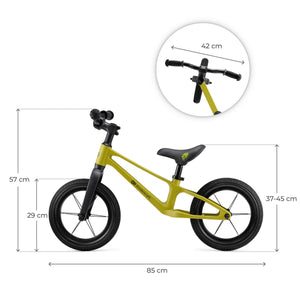 dimensiones de la bicicleta de balance Eter de Kinderkraft color amarillo lima