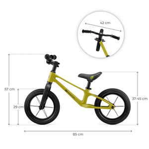 dimensiones de la bicicleta de balance Eter de Kinderkraft color amarillo lima