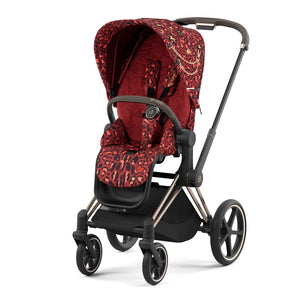 Coche de paseo Priam Rockstar Red Dark 4.0 - Cybex Platinum - Mini Nuts - Expertos en sillas de auto y coches de paseo para bebés