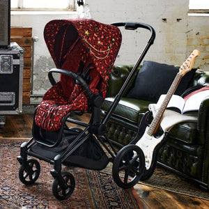 Coche de paseo Priam Rockstar Red Dark 4.0 - Cybex Platinum - Mini Nuts - Expertos en sillas de auto y coches de paseo para bebés