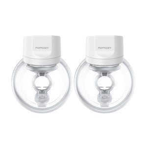 Extractor de leche materna S12 Pro Momcozy, vista frontal del par de extractores portátiles con pantalla digital