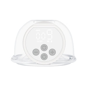 Extractor de leche materna S12 Pro Momcozy, primer plano de la pantalla digital y los botones de control de succión