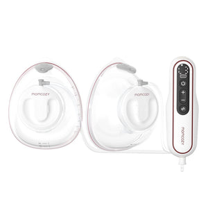 Vista frontal Extractor de leche materna Doble V2 Ultra ligero y potente de MOMCOZY
