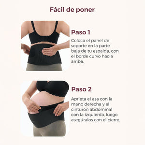 paso a paso de colocación de la faja Maternova, vista trasera y lateral