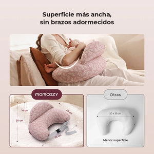 Medidas y superficie más ancha del cojín de lactancia NP008 de Momcozy rosa claro para apoyar los brazos