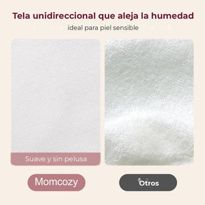 Tela unidireccional de los pads reutilizables Momcozy que aleja la humedad, ideal para piel sensible