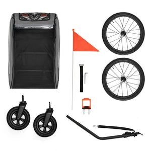 Accesorios incluidos con el Nava Walk 2 en 1 Kinderkraft: bandera de señalización, ruedas de bicicleta, ruedas giratorias para coche de paseo y barra de remolque