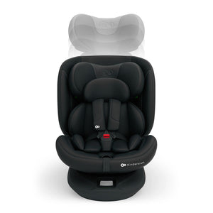Silla de auto Kinderkraft I-GROW 2 PLUS en negro, vista frontal mostrando el ajuste en altura del reposacabezas y el arnés con el sistema Easy Grow