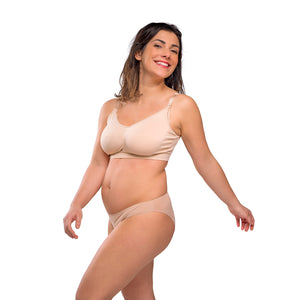 Sujetador lactancia sin costura natural - modelo vista lateral manos en cadera