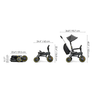 Diagrama de dimensiones del triciclo evolutivo Liki Trike S3 de Doona