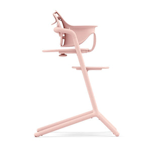 Silla de comer evolutiva 3 en 1 Lemo color Pearl Pink - vista lateral con bandeja y set completo