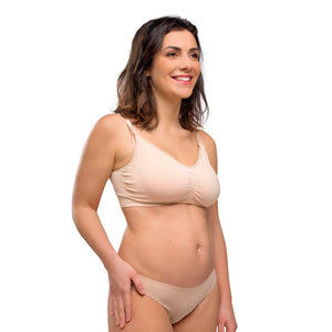 Sujetador lactancia sin costura natural - modelo vista frontal manos en cadera