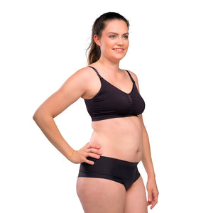 Sujetador lactancia sin costura negro - modelo vista frontal embarazada