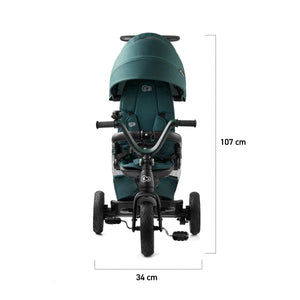 detalle de medidas con Vista frontal Coche Triciclo verde EASYTWIST de KinderKraft