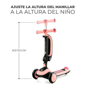 Detalle de ajuste de altura manillar triciclo y scooter Halley color rosado con negro