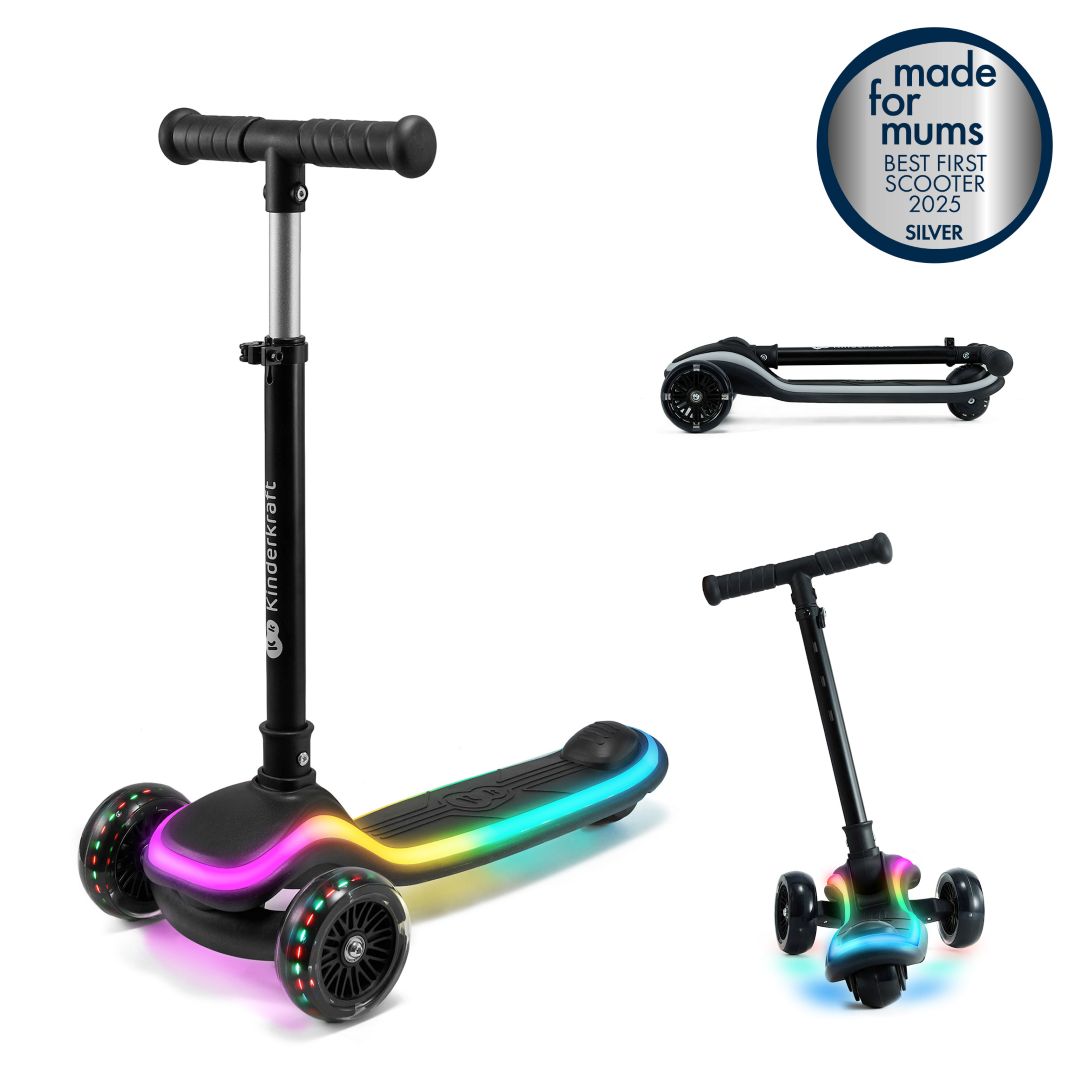 Scooter con luces LED RAKET black con icono made for mum premio a mejor scooter 2025 silver