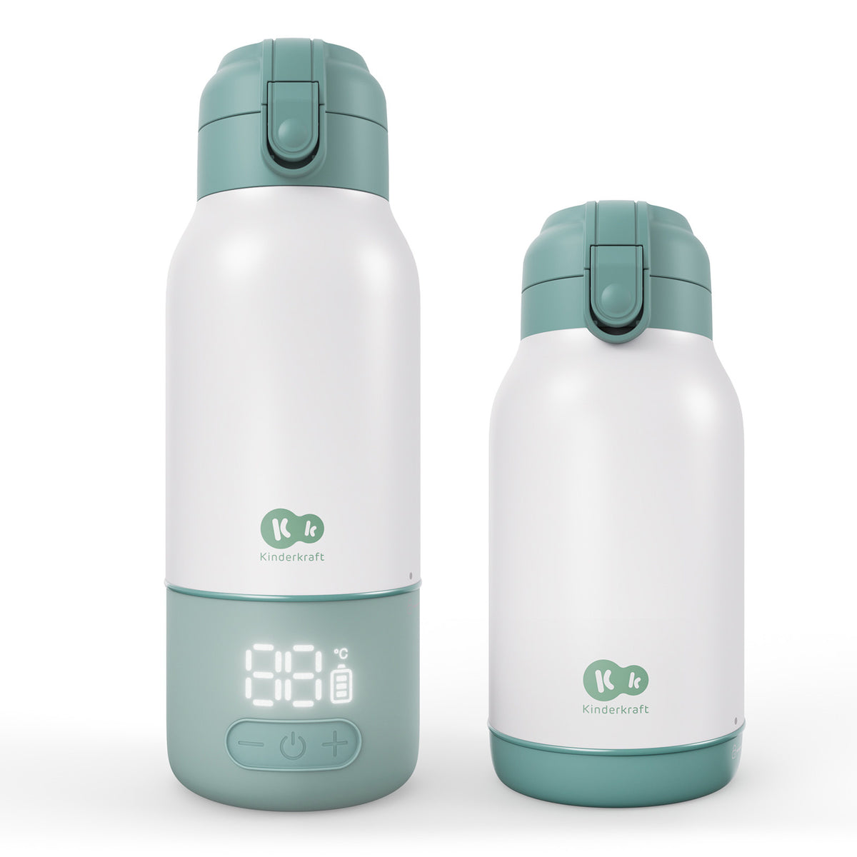 Termo calentador de leche portátil Gaja Kinderkraft verde con su base calefactora y sin ella