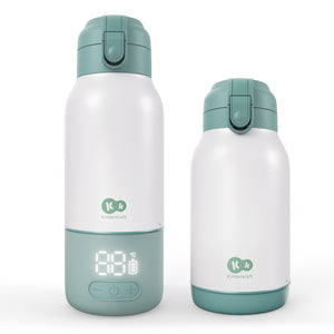 Termo calentador de leche portátil Gaja Kinderkraft verde con su base calefactora y sin ella