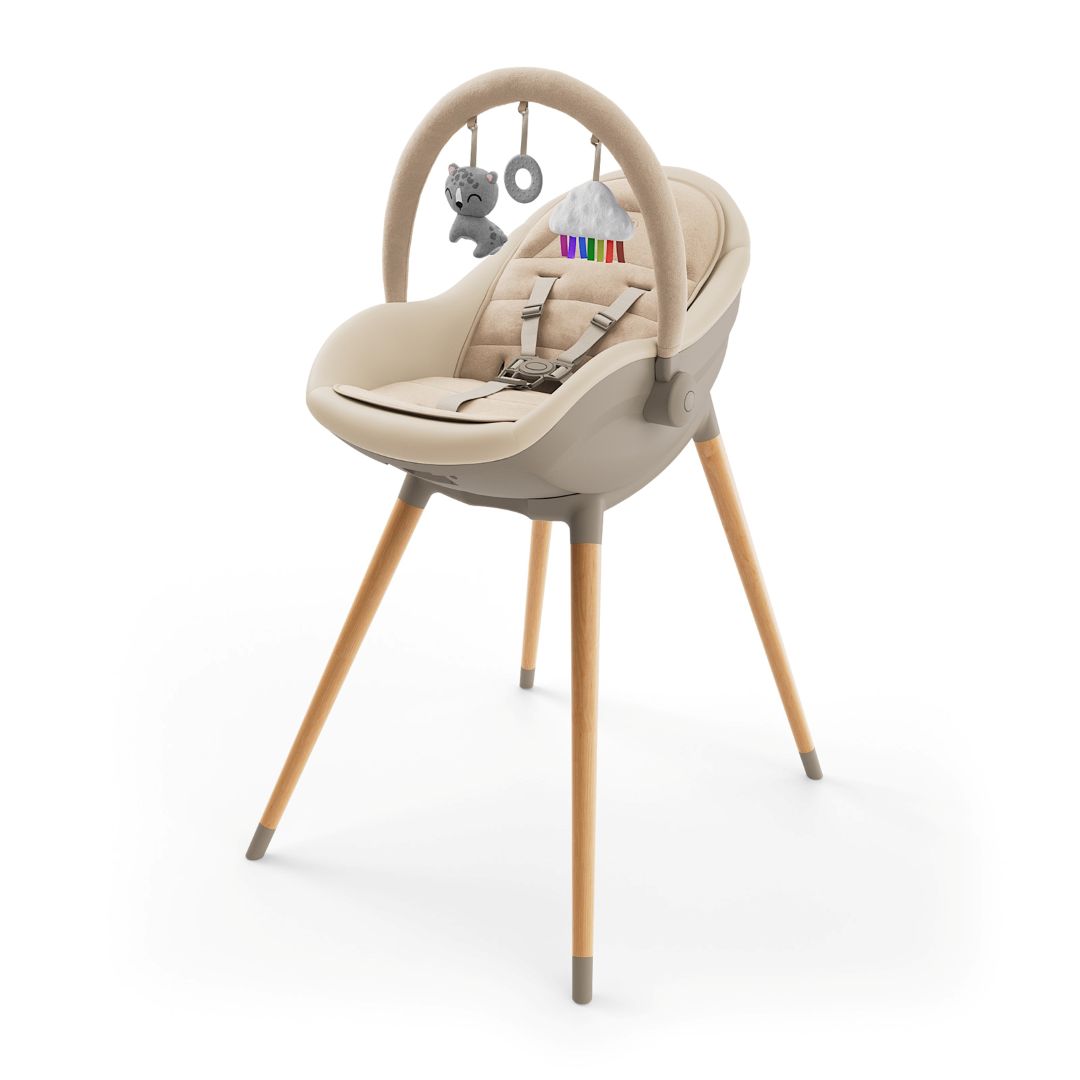 Silla de comer evolutiva Kinderkraft FINI UP Beige, vista frontal fondo blanco