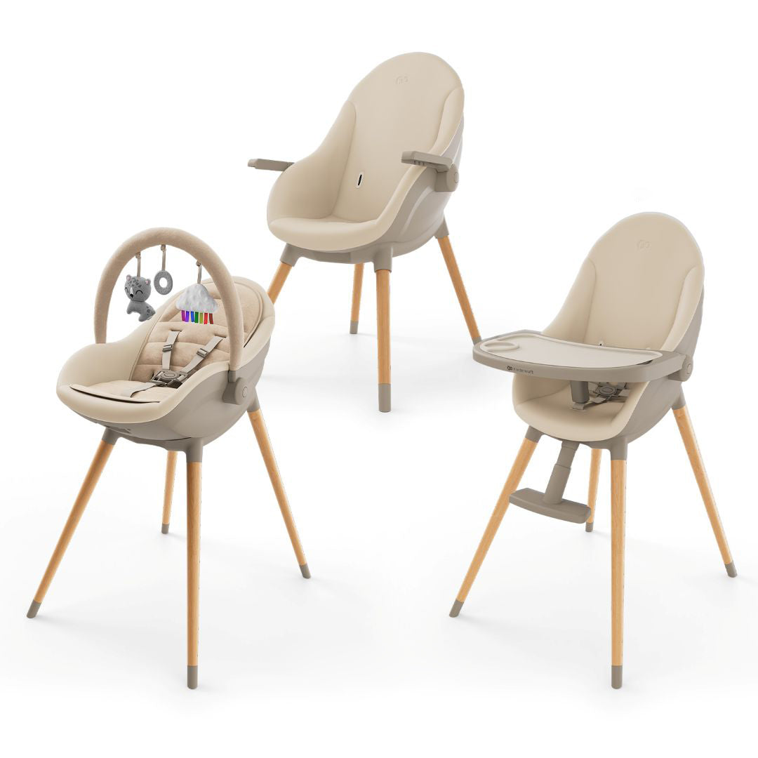 Silla evolutiva FINI UP Grey con las 3 configuraciones: hamaca, silla de comer y silla para niño mayor