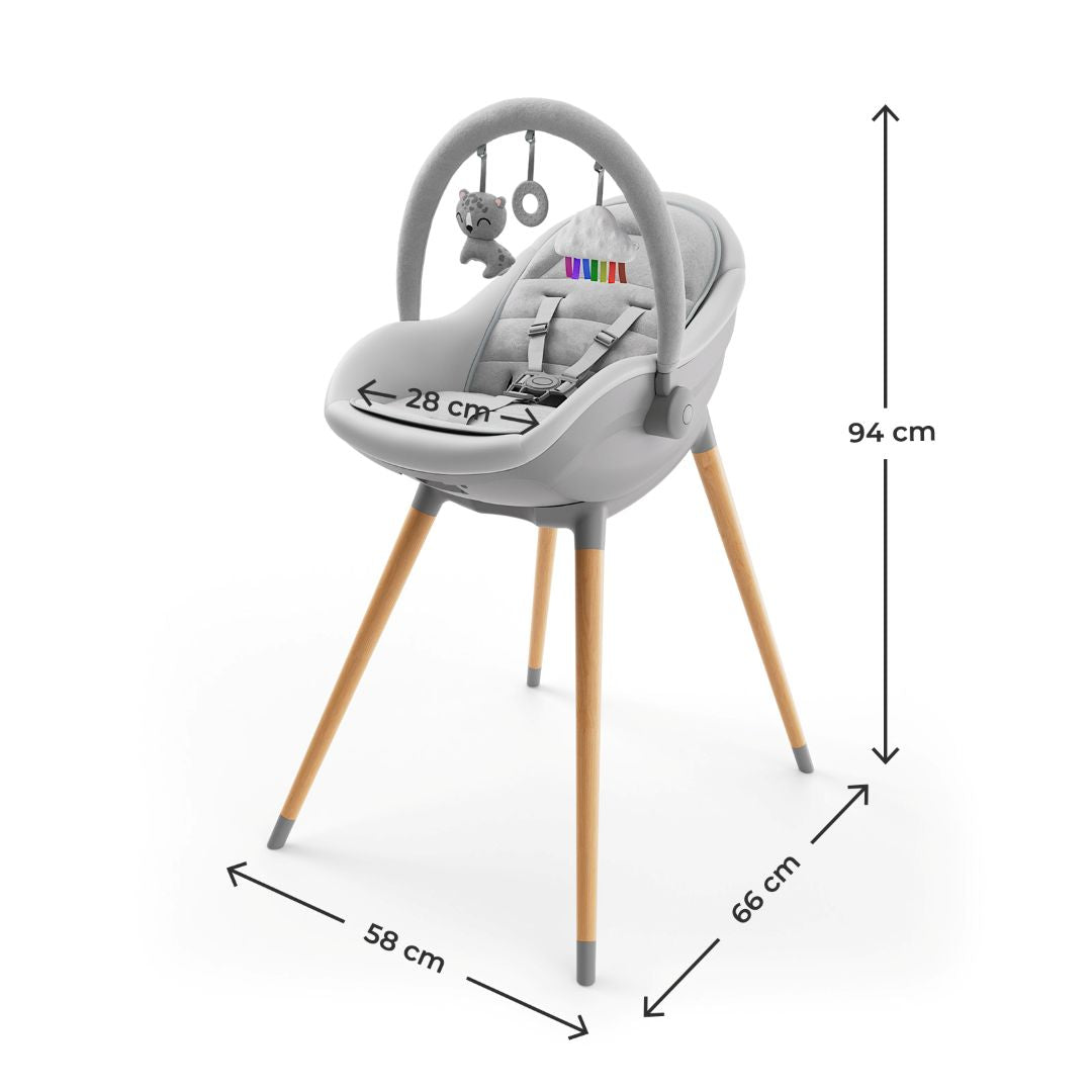 Dimensiones silla de comer Kinderkraft FINI UP Grey en posición hamaca