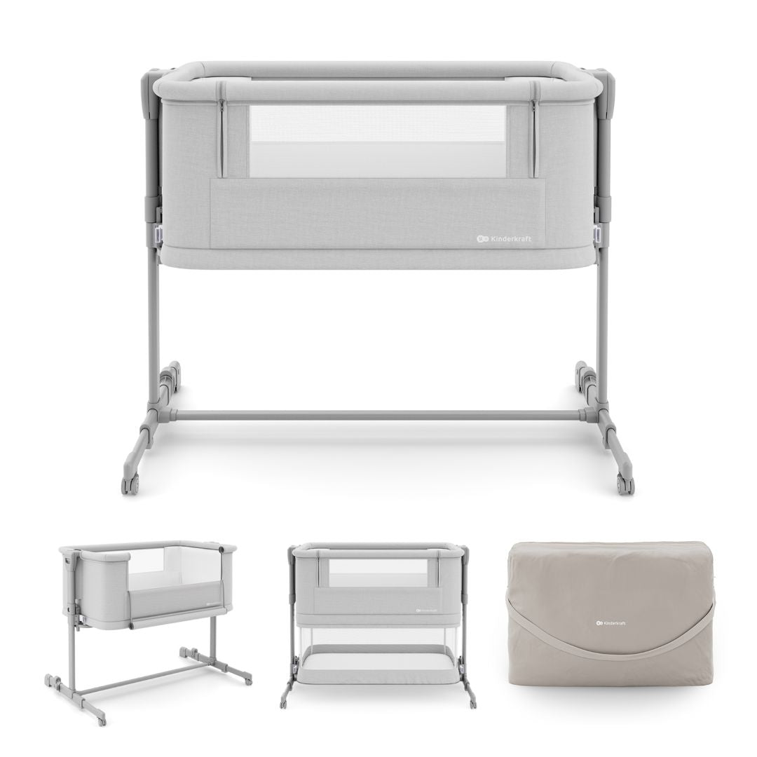 Cuna colecho Kinderkraft Nestee Grow 2 Light Grey, vista frontal fondo blanco