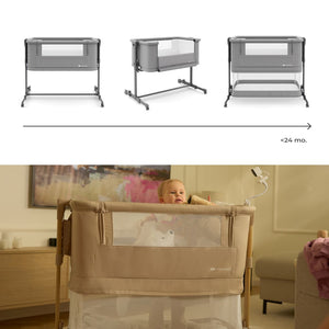 Cuna Nestee Grow 2 Dark Grey en modo colecho con lateral abatible abierto