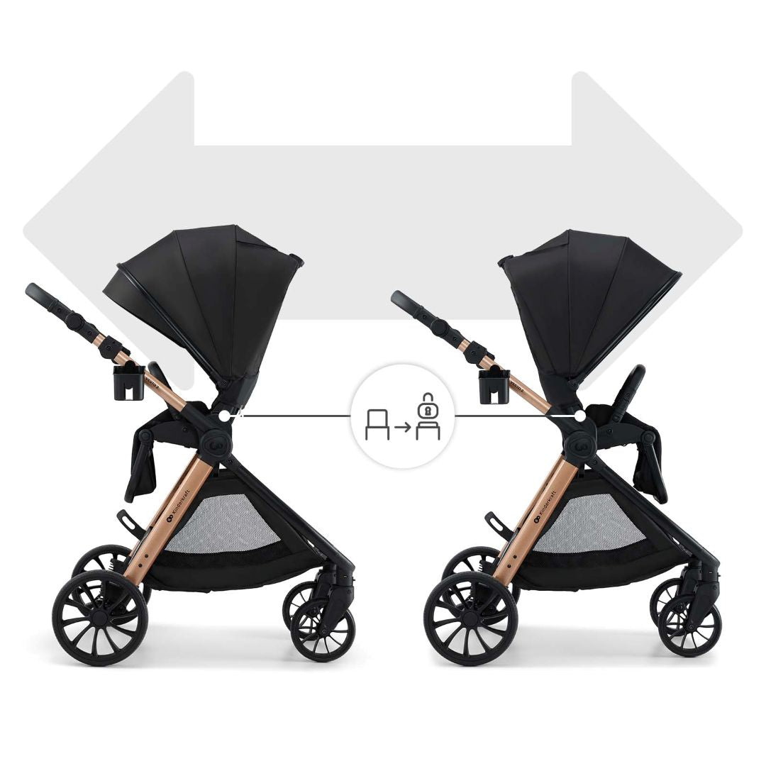 Coche de paseo VESTO 2 Black, vista frontal con asiento orientado hacia adelante