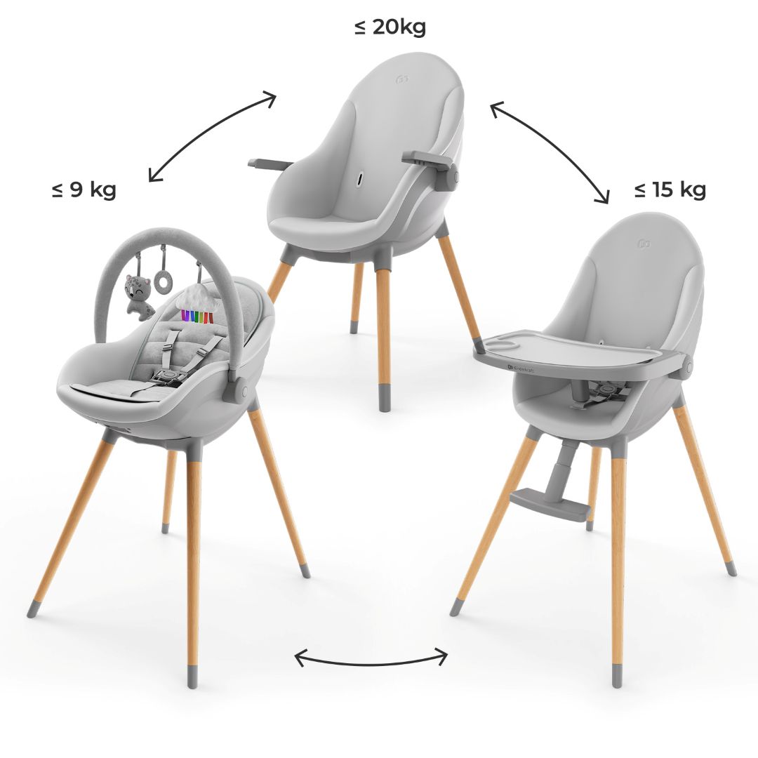 Silla de comer Kinderkraft FINI UP Grey en modo silla de comer, vista frontal