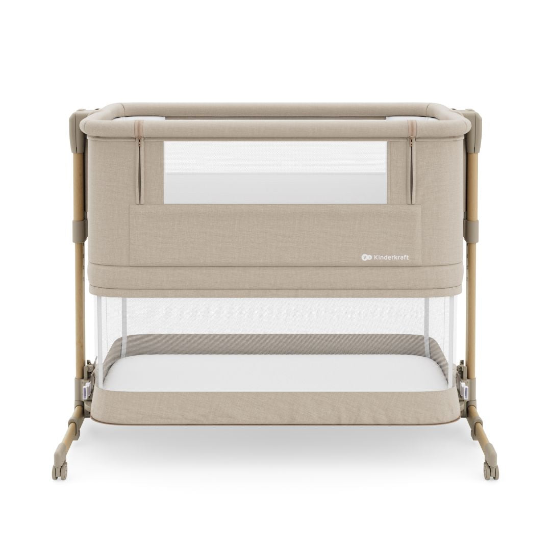 Bebé en cuna independiente Nestee Grow 2 Beige Wood con lateral cerrado