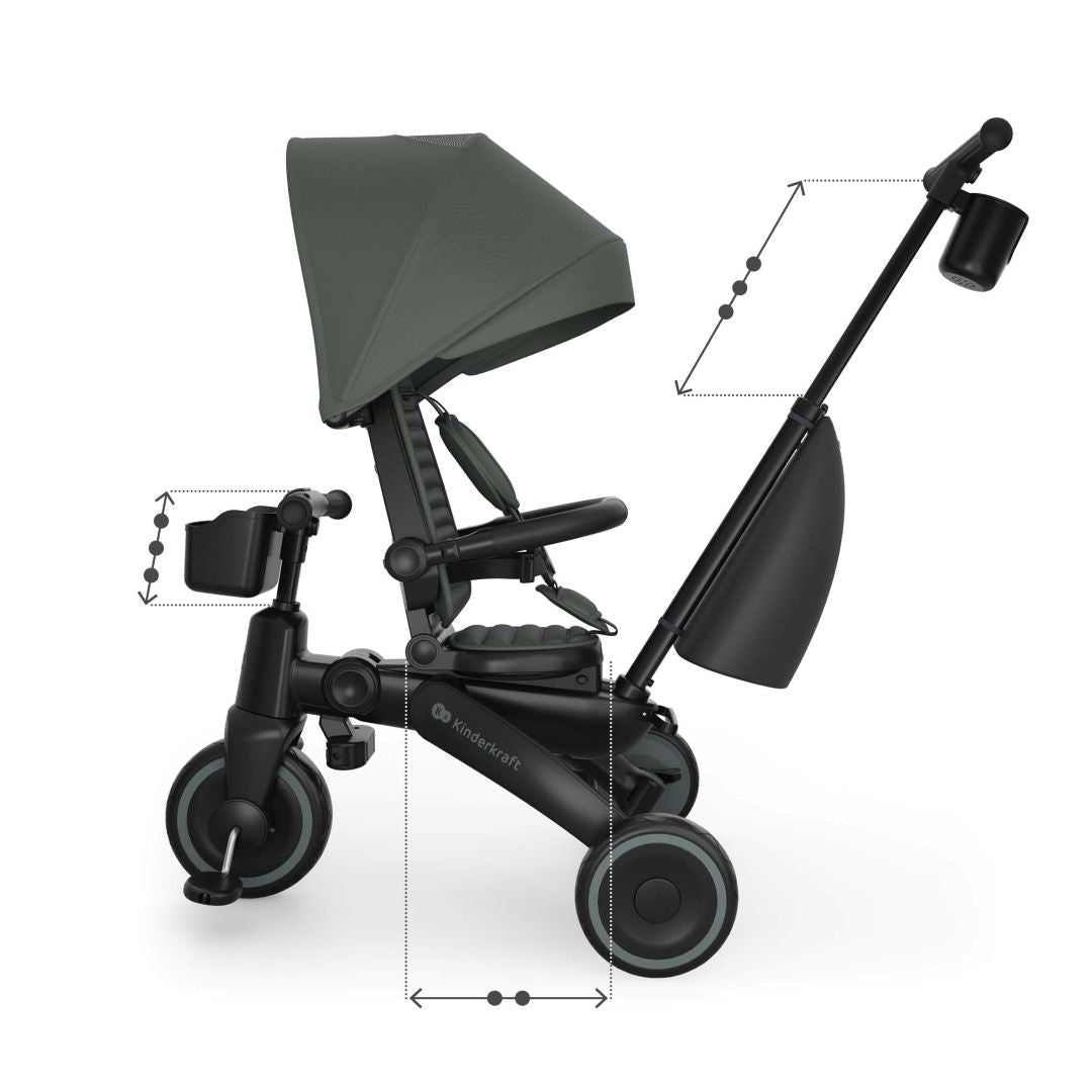 Triciclo Multifuncional  6 en 1 Jazz 3 green de kinderkraft distintos tipos de ajustes