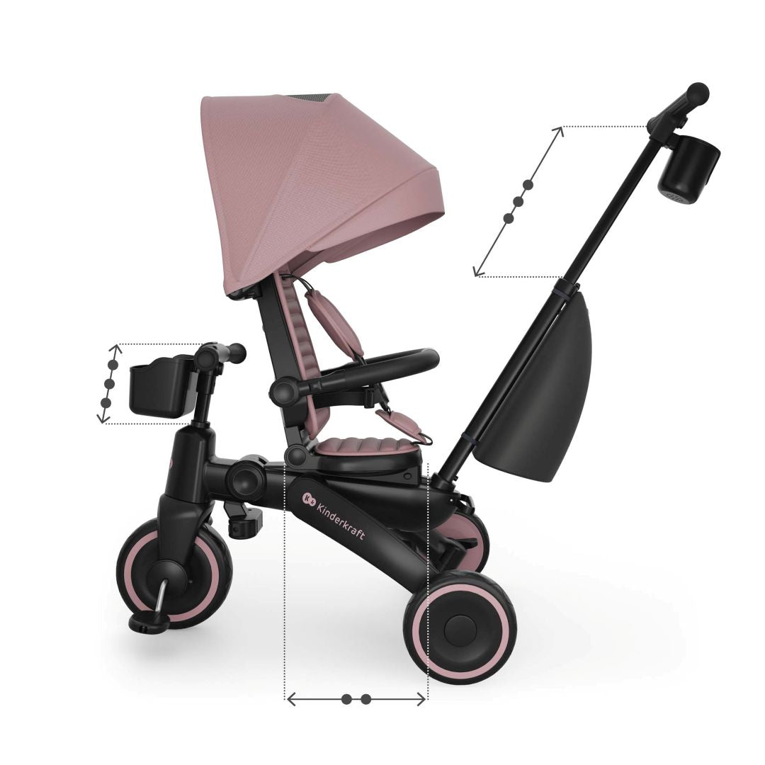 Triciclo Multifuncional  6 en 1 Jazz 3 pink de kinderkraft distintos niveles que crecen con tu hijo o hija