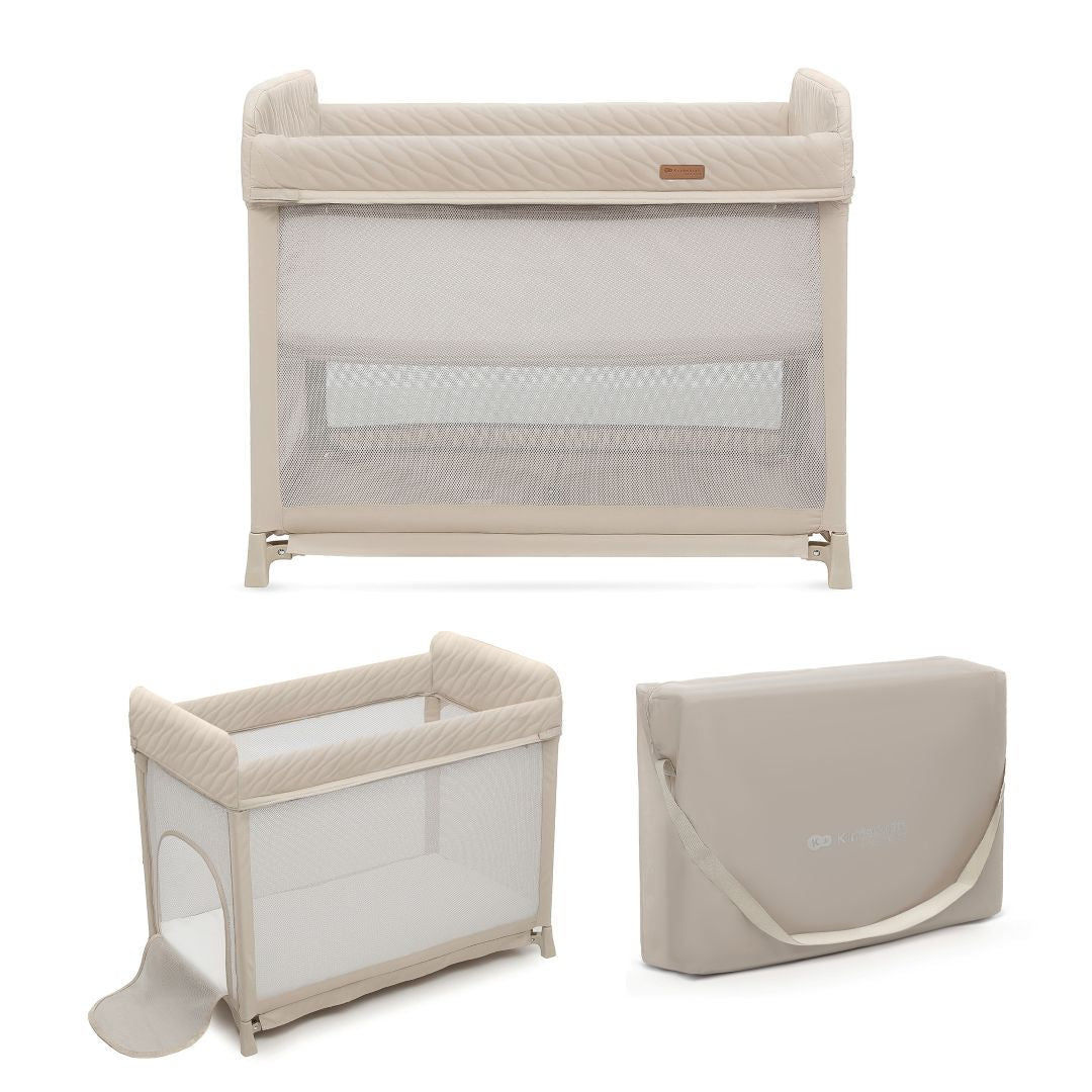 Cuna de viaje plegable Kinderkraft Moon Dream Beige, plegado en un solo movimiento