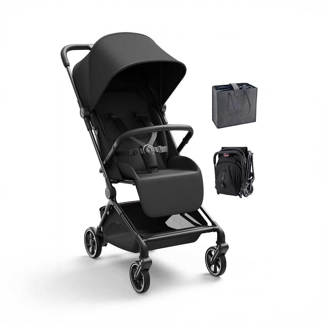 Coche de viaje Momcozy TuckGo negro — ultraliviano 6.5 kg, para bebés de 6 a 48 meses, compatible con cabina de avión