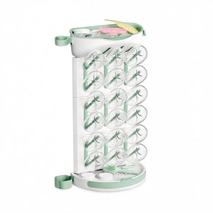 Escurridor de mamaderas Momcozy DIY para 18 mamaderas — torre modular blanco y verde con bandeja, portacepillos y accesorios incluidos