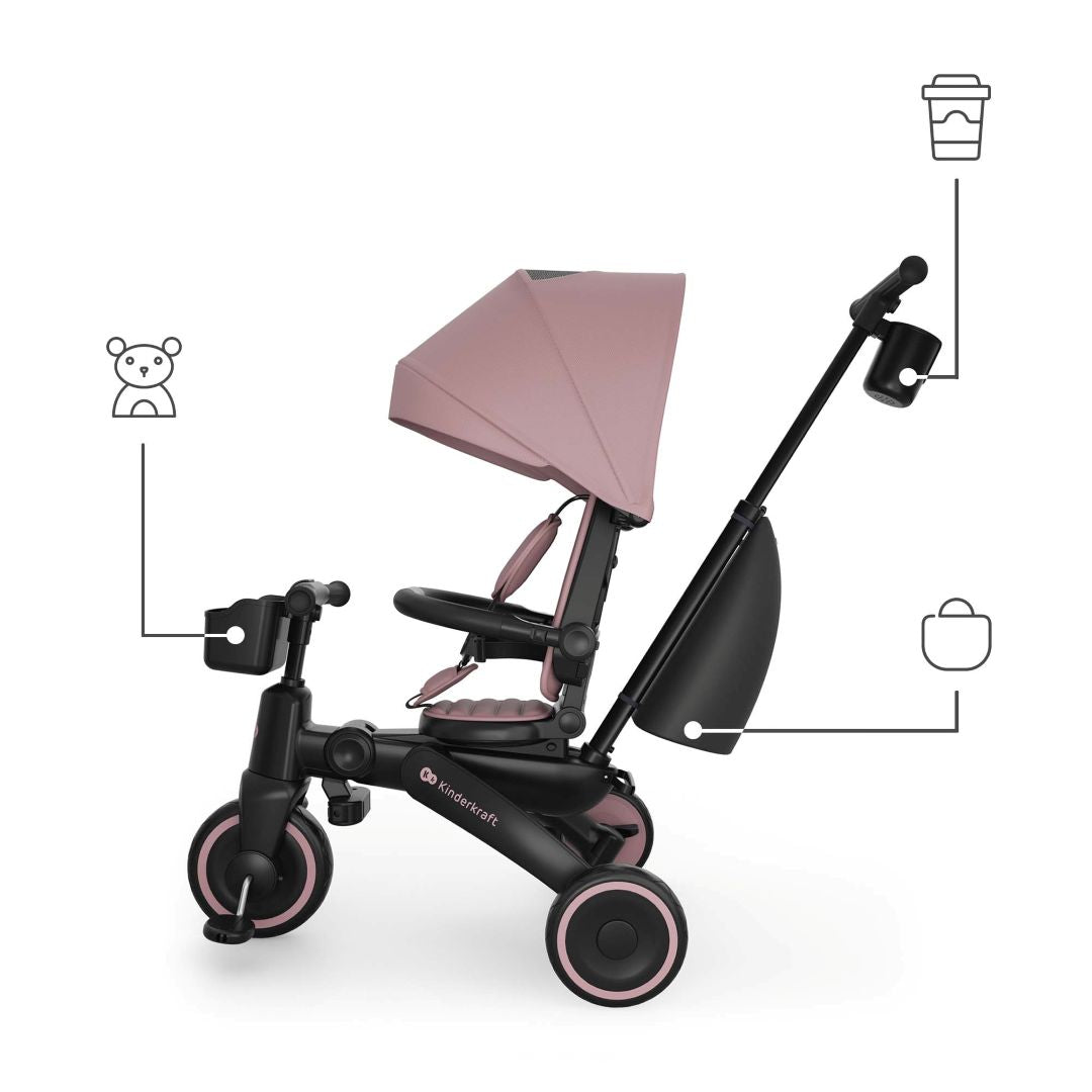 Triciclo Multifuncional  6 en 1 Jazz 3 pink de kinderkraft accesorios incluidos