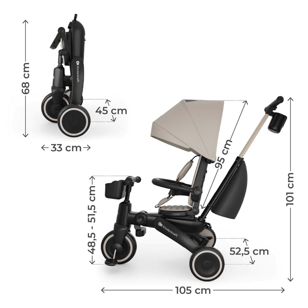 Triciclo Multifuncional  6 en 1 Jazz 3 beige de kinderkraft medidas