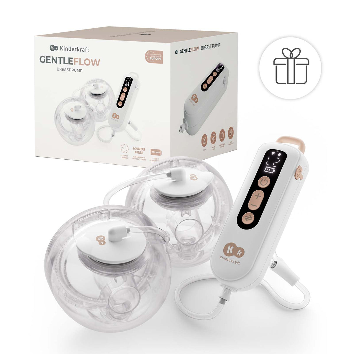 Caja del extractor de leche doble Gentleflow Kinderkraft junto al extractor