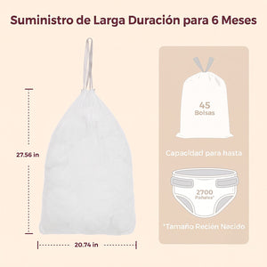 Bolsas repuesto Momcozy para 6 meses — 45 bolsas por pack, capacidad 2700 pañales talla recién nacido